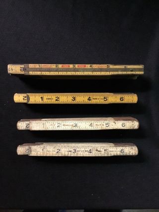 Set Of 4 Vintage 72” Hinged Wood Rulers Lufkin X46 Zomax Diamond R16 & Revere 26