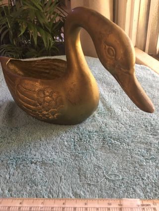 Vintage Large Solid Brass Swan Planter