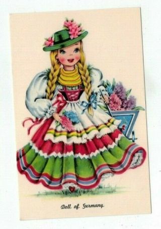 Vintage Tichnor Gloss " Dolls Of Many Lands " Post Card - Germany