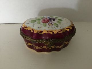 Vintage Porcelain S A Limoges France Trinket Box Purple Flowers Gold Accent Trim