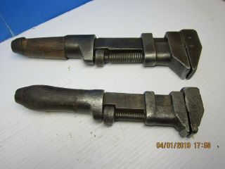 2 Old Antique Vintage 6 3/4 & 8 1/4  Handle Adjustable Monkey Wrench Tools