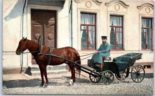 Vintage Russian Postcard Horse Carriage Street Scene C1910s W/ Message