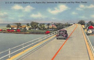 Vtg Linen Postcard Overseas Highway Pigeon Key West Florida Fl B50