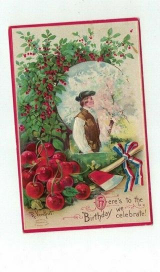 Antique 1910 Embossed Patriotic Post Card Signed Veenfliet Washington 