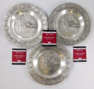 Group Of 3 Artina Sks Zinn Pewter Wedding Plates Bride Groom Carriage 95 Pure