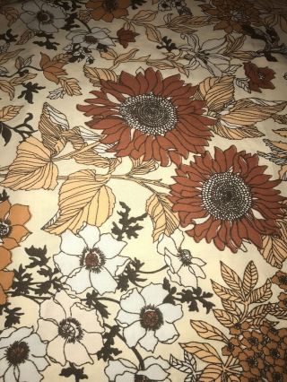 Vintage Cannon Wondercale Floral King Size Flat Bed Sheet Earthtones Sunflowers