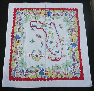 Vintage Souvenir Florida Tablecloth Pre Disney Southern Belles Flamingos 46 X 49