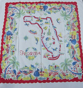 Vintage Souvenir Florida Tablecloth Pre Disney Southern Belles Flamingos 46 X 49 2