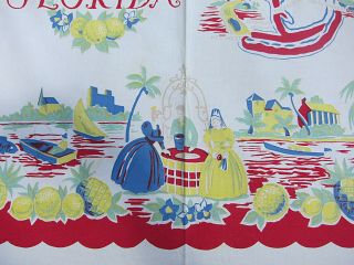 Vintage Souvenir Florida Tablecloth Pre Disney Southern Belles Flamingos 46 X 49 3
