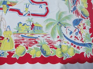 Vintage Souvenir Florida Tablecloth Pre Disney Southern Belles Flamingos 46 X 49 5