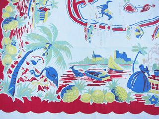 Vintage Souvenir Florida Tablecloth Pre Disney Southern Belles Flamingos 46 X 49 6