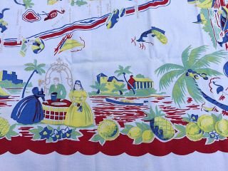 Vintage Souvenir Florida Tablecloth Pre Disney Southern Belles Flamingos 46 X 49 8