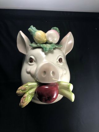 Vtg Fitz & Floyd Ff Ceramic French Market Pig Head Wall Pocket / Vase Planter