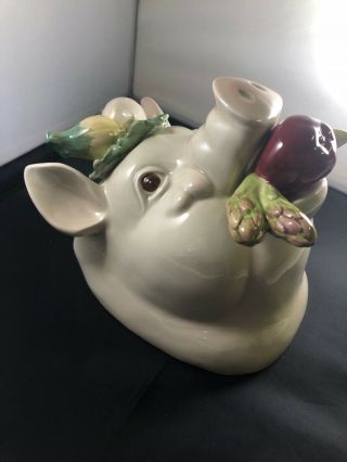 Vtg Fitz & Floyd FF Ceramic French Market Pig Head Wall Pocket / Vase Planter 4