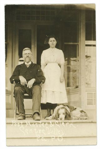 Rppc Post Master Office Dog Center Valley Pa Lehigh County Real Photo Postcard