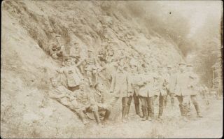 Wwi Large Group Of German Soldiers Against A Hill Rppc Real Photo Postcard