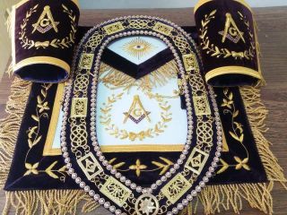 Masonic Grand Lodge Master Mason Apron,  Cuffs With Chain Collar,  Masonic Apron