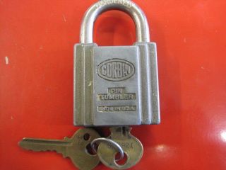 Antique Vintage Corbin Padlock Pin Tumbler W/ 2 Keys Usa Made