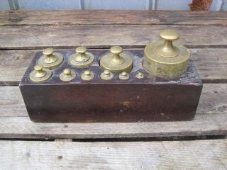 Antique Set Of Brass Scale Weights - 10 Kilo Metric A9565