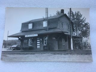 Rppc Photo Postcard Lac Aux Sable Quebec Canada Train Station Cnr Sign Railway