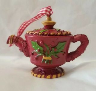 Mary Engelbreit Mini Teapot Ornament,  Rare Vintage Red Holly,  Me Ink