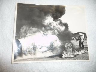 Vintage Photo Us Navy Fire Drill Airplane On Fire Treasure Island Ca C.  1950