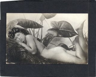 Hawaii: Rppc: 1917: Native Beauty Posing In A Studio: Semi Nude Among Flowers