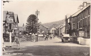 Llanberis - High Street,  Old Car,  Cafe,  Hotel Real Photo By Frith