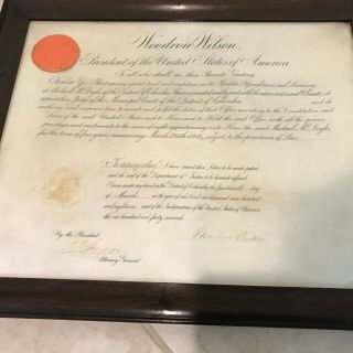 President Woodrow Wilson Signed Appointment Document D.  C.  Municipal Court Judge 2