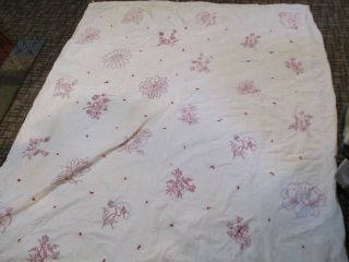 Vintage Hand Stitched And Embroidered White Quilt (tied)