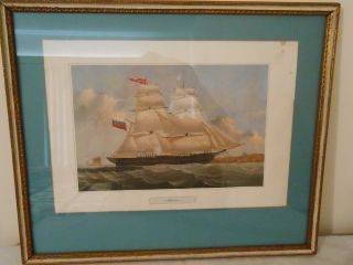 Vintage Framed Lithograph Print Of Tall Sailing Ship " Methodius " 20 1/2 " X 17 "