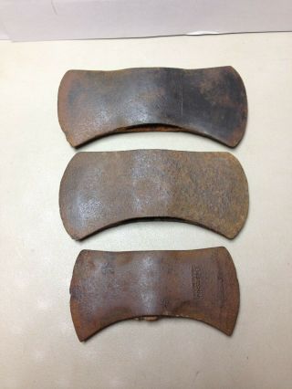 3 Vintage Double Bit Axe Heads Craftsman,  True Temper & Unmarked - Old Tool