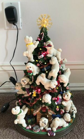 Danbury Bichon Frise Christmas Tree | Lights Up Dogs Retired Rare W/bx