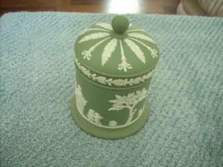 Green Wedgwood Jasperware Vintage Tobacco Jar Trinket W/lid Candy Jar Pot