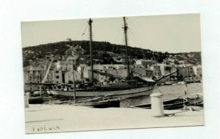 Croatia Korcula Antique Real Photo Post Card View Of Town & Harbor