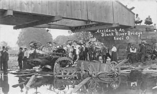 F68/ Lodi Medina Co Ohio Rppc Postcard Steam Tractor Wreck Disaster Wagon Bridge