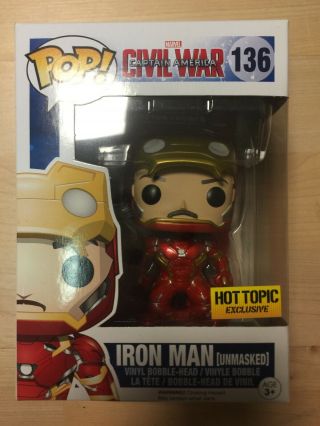 Funko Pop Marvel Civil War 136 Iron Man Unmasked Hot Topic Exclusive Vaulted