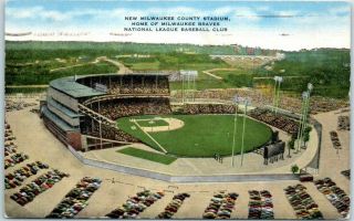 1954 Baseball Postcard " Milwaukee County Stadium,  Home Of The Braves " Linen