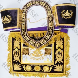 Embroidered Grand Lodge Past Master Apron With Collar & Cuffs Purple - Hse
