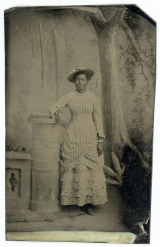 Black Woman Ruffled Dress Tilted Hat Vintage Fashion Style Tintype