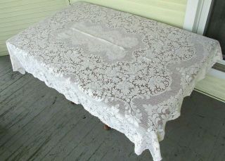 Vtg Quaker Lace Cream Cotton Rectangle Banquet Tablecloth 66x92