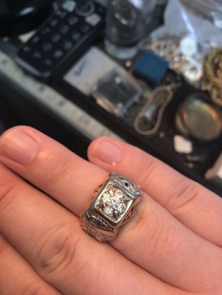 Very Old 14k Men ' s Masonic Diamond Cluster Gold Mason Ring 32nd Degree Size 10 2