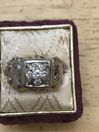 Very Old 14k Men ' s Masonic Diamond Cluster Gold Mason Ring 32nd Degree Size 10 3