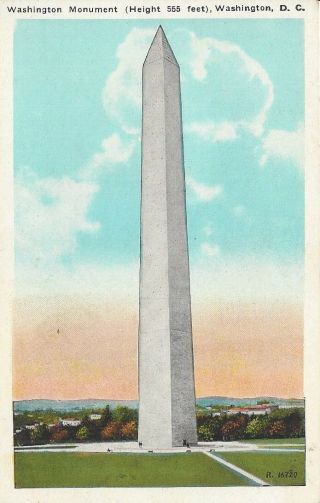 Washington Monument (height 555 Feet),  Washington,  D.  C.  Vintage Postcard
