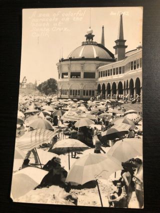 1947 Photo Postcard - - California - - Santa Cruz - - Beach Scene - - Parasols - - Boardwalk