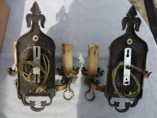 Cast Brass/Bronze Double Candle Electric Wall Sconces,  Complete 2