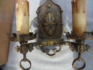 Cast Brass/Bronze Double Candle Electric Wall Sconces,  Complete 5