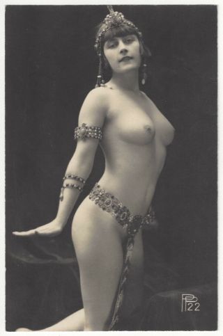 1920 French Photograph - Curvy,  Naked Flapper Wrapped In Jewels