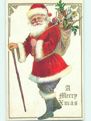 Christmas Red Robe Santa Claus Toy Sack Walking Stick Postcard - - C - 215