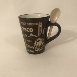 Vintage Coco Brown 70s Retro San Francisco Coffee Mug With Spoon